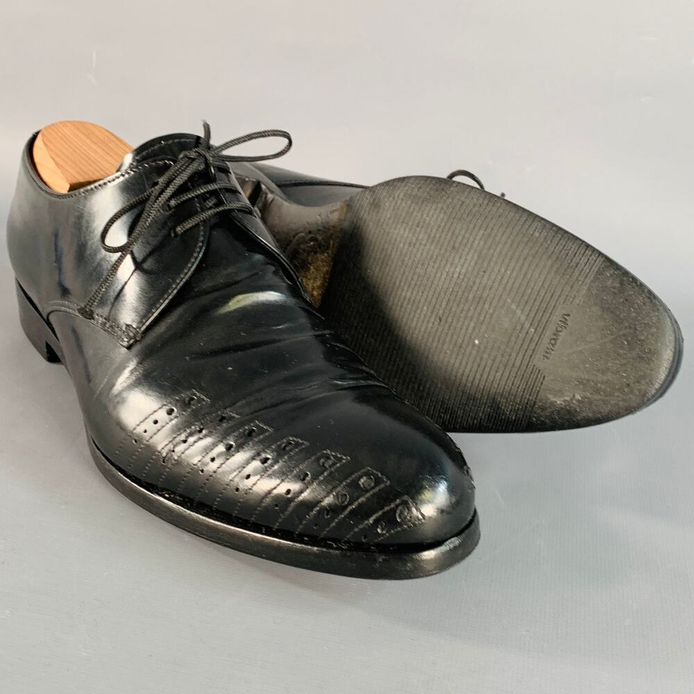 PRADA Size 7 Black Perforated Leather Derby Lace-Up Shoes - Picture 5 of 10